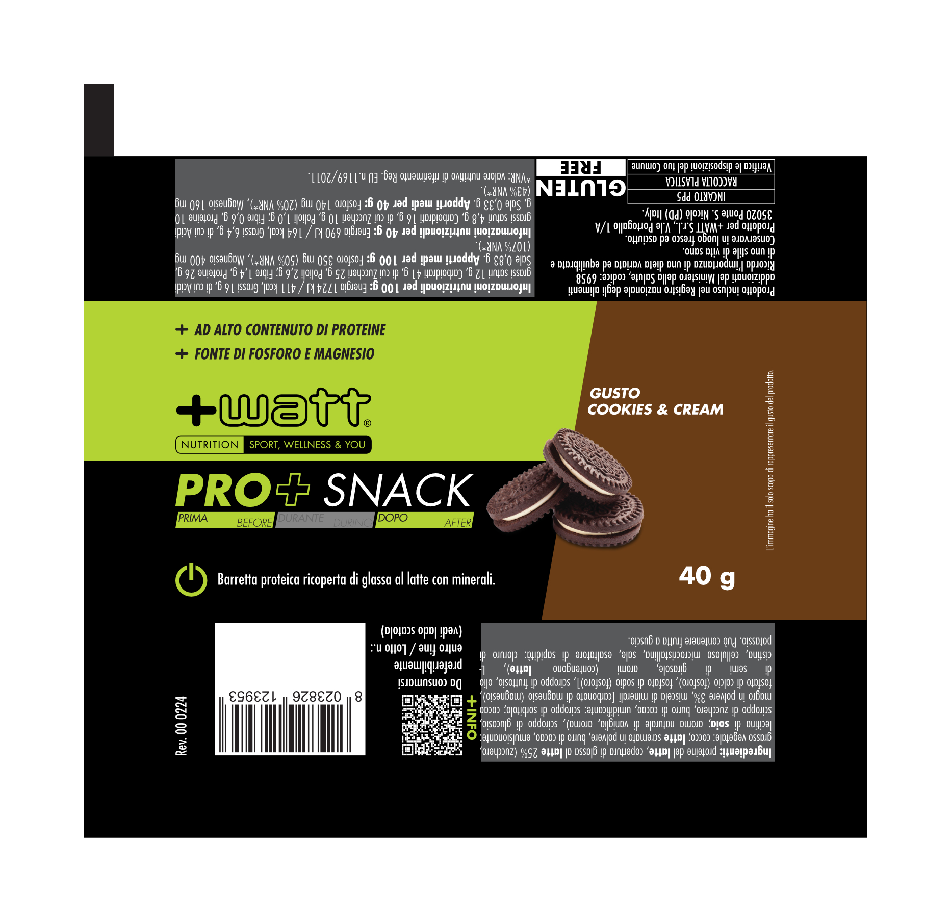 +Watt Power Line Pro+ Snack barretta proteica 40 g magnesio