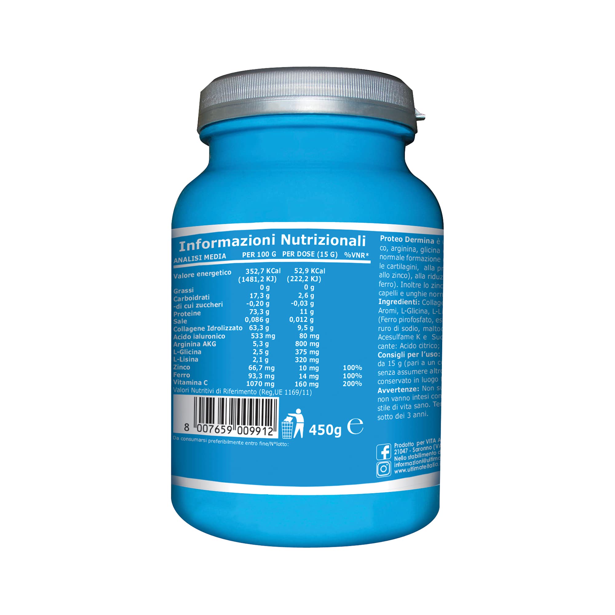 Ultimate Fitoterapici Proteo Dermina integratore collagene 450 g fragola