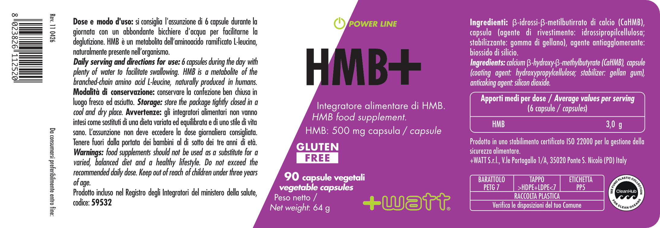 WATT Power Line HMB+ integratore 90 capsule vegetali