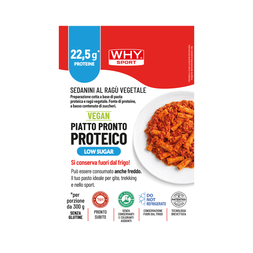 WHY SPORT Alimentazione PIATTO PRONTO PROTEICO SEDANINI AL RAGÙ VEGETALE 300 g