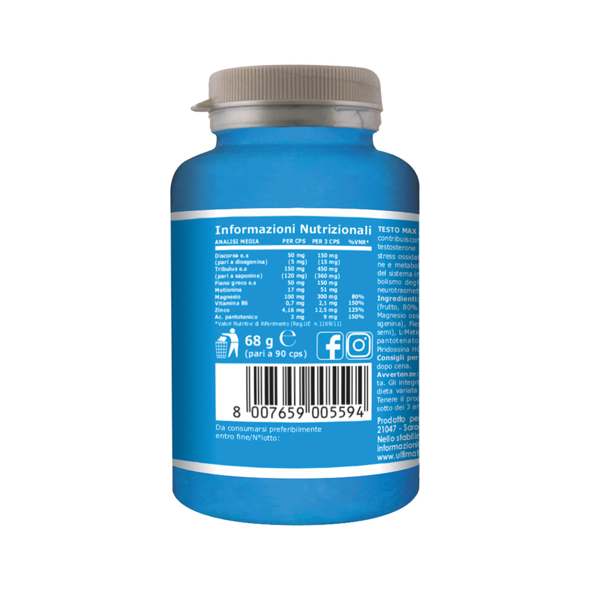 Ultimate Stimolatori Testo Max capsule 90 pezzi con tribulus e zinco