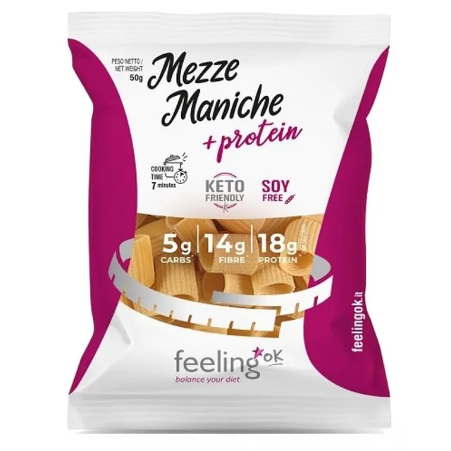 Wellness Food Keto Mezze Maniche pasta proteica porzione 50 g ricca di fibre
