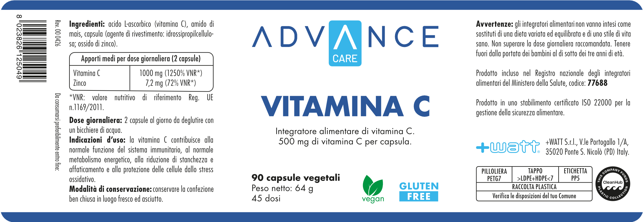 +WATT Advance Care Vitamina C capsule 1000 mg con zinco