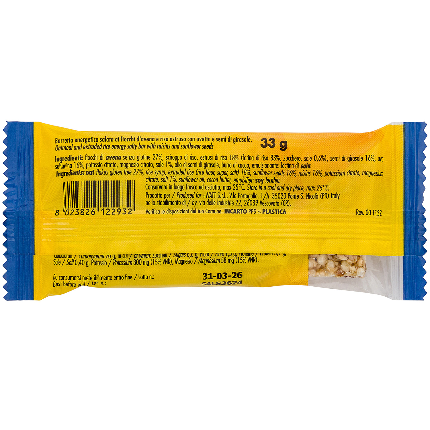 + WATT Endurance Line Salty Energy+ barretta energetica salata senza glutine