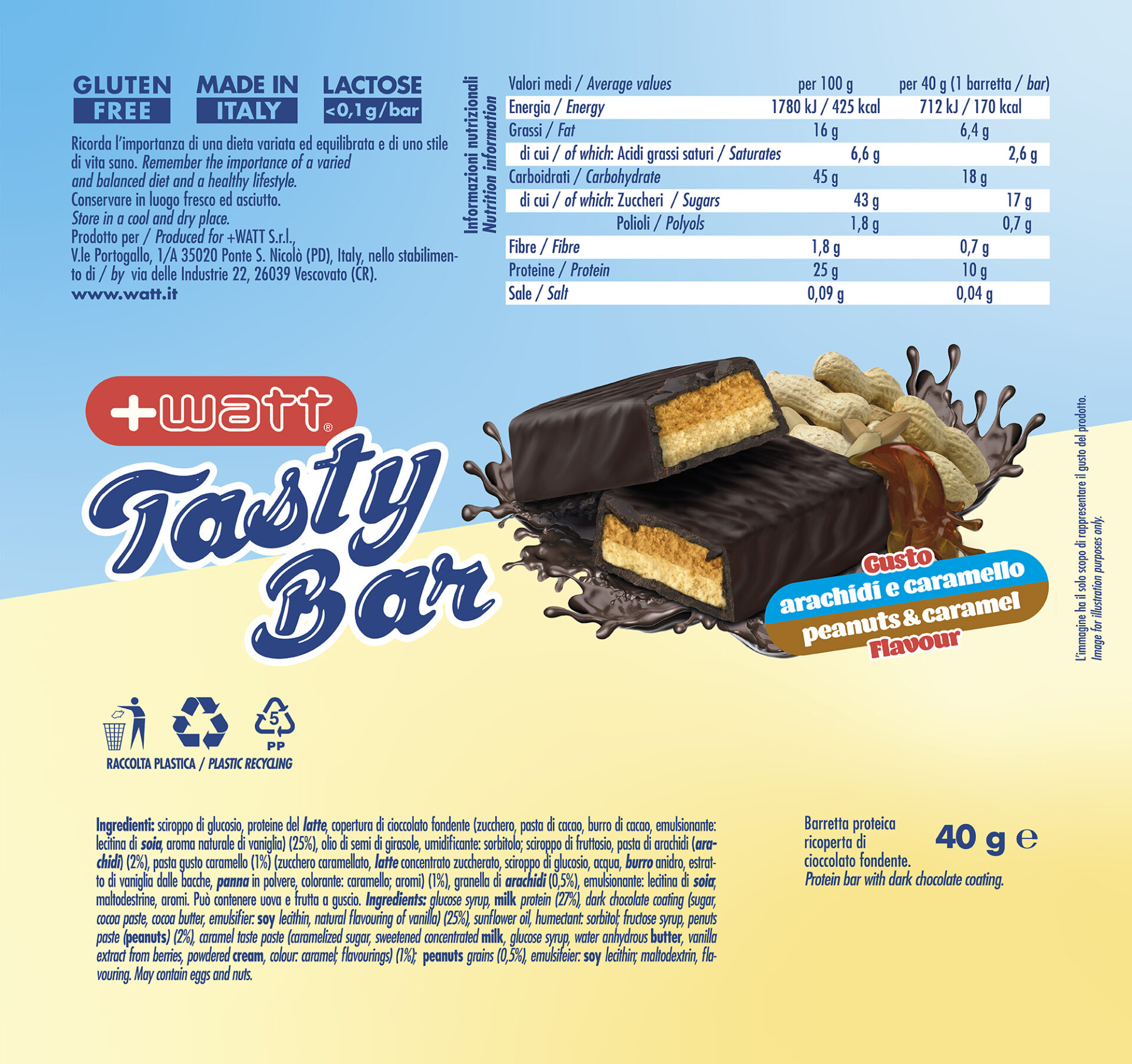 +WATT Power Line Tasty Bar barretta proteica 40 g cioccolato fondente