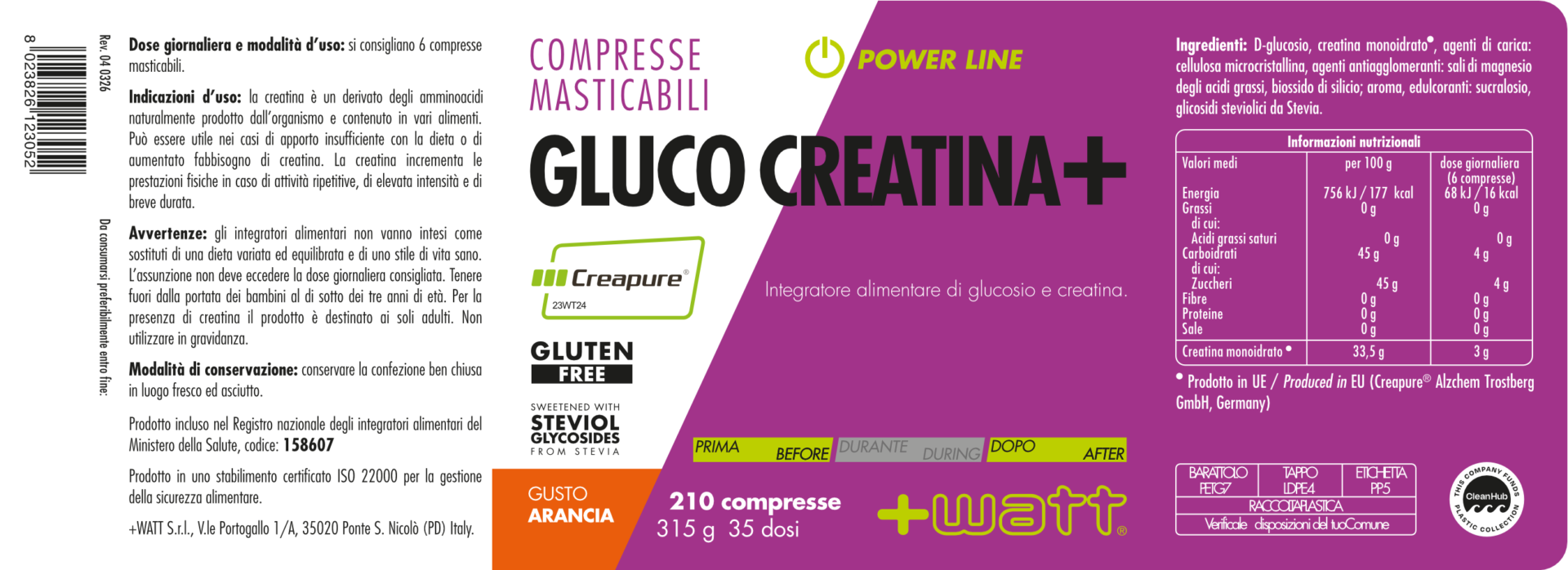 +WATT Power Line Gluco Creatina+ Compresse Masticabili creatina Creapure