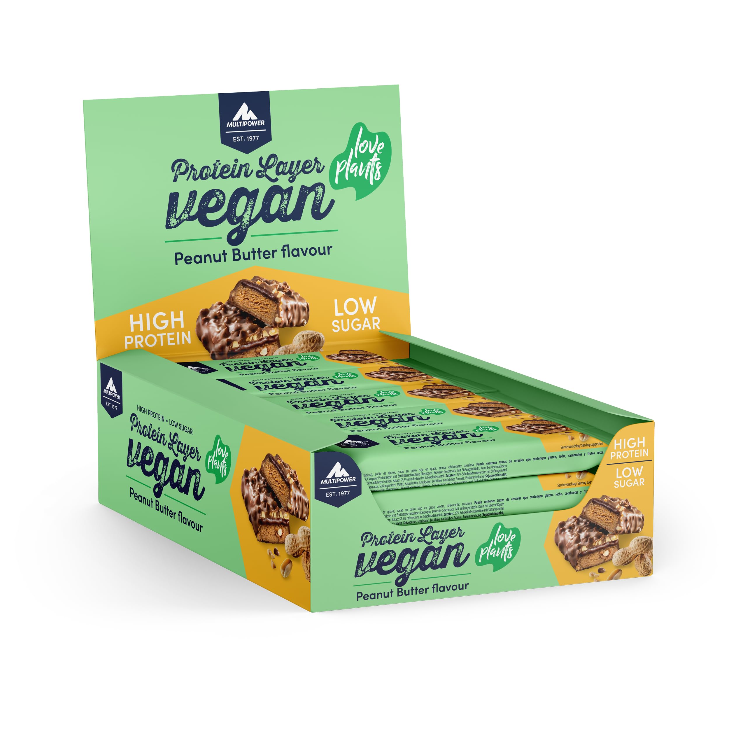Multipower Protein Layer barretta proteica vegana burro d'arachidi 15 x 55 g
