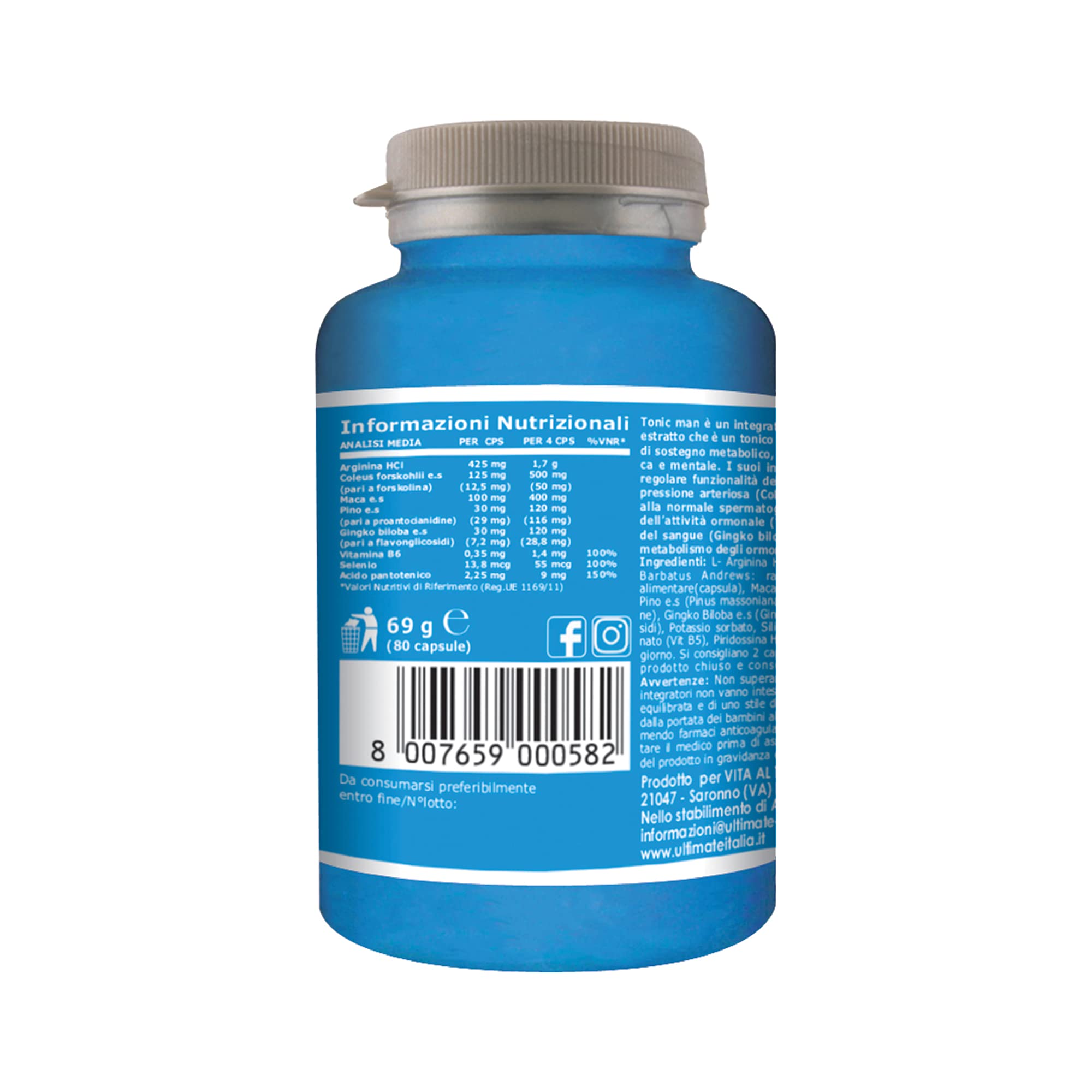Ultimate Stimolatori Tonic Man integratore maca arginina 80 compresse
