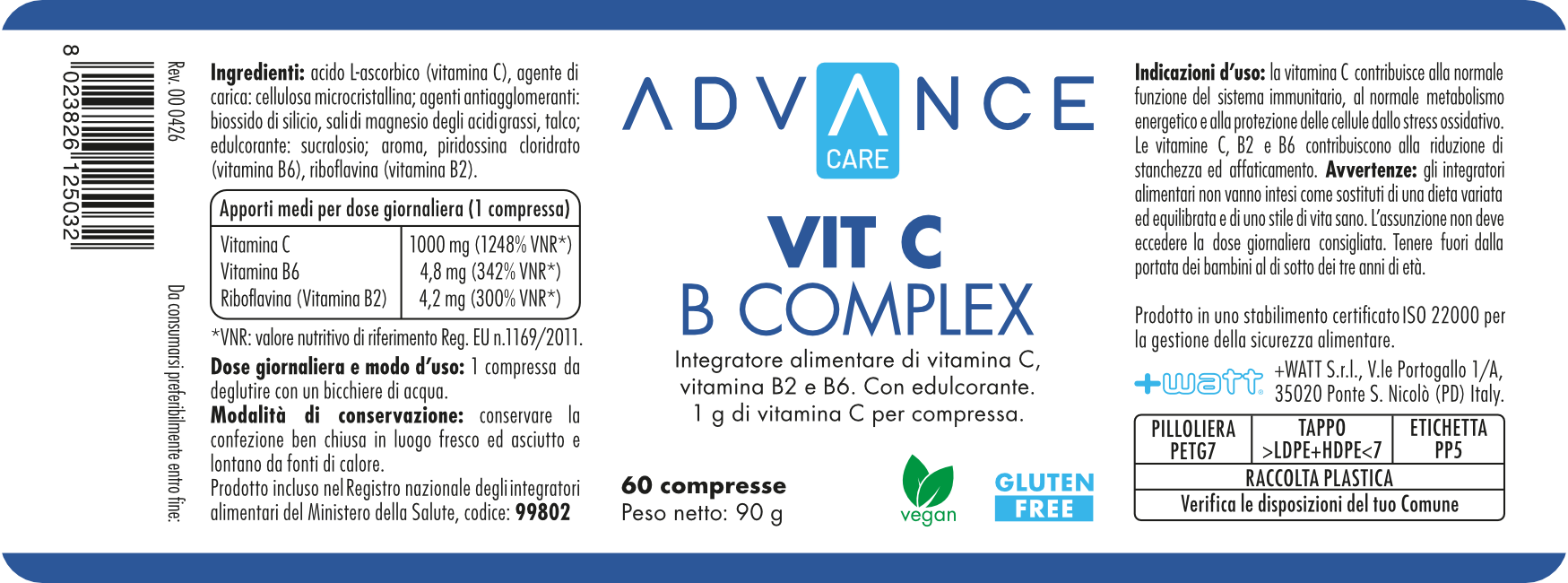 +WATT Advance Care Vit C B Complex vitamina C 1000 mg