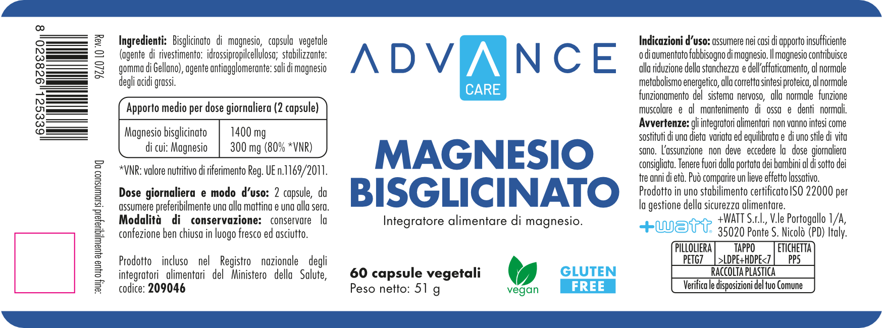 +Watt Advance Care Magnesio Bisglicinato capsule