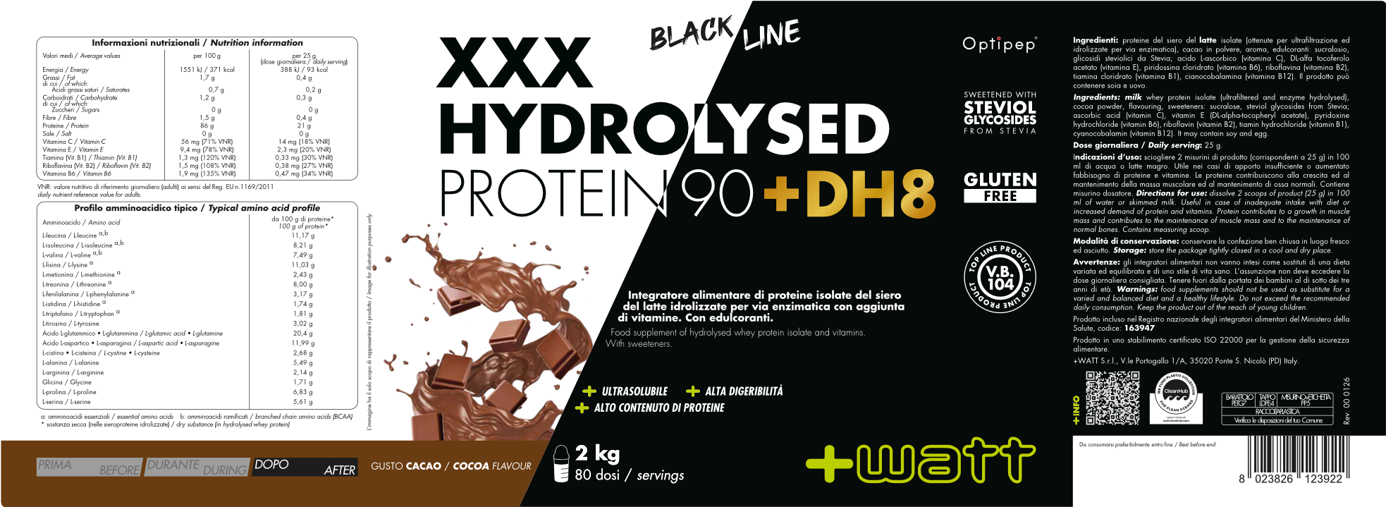 +WATT Power Line XXX Hydrolysed Protein 90 +DH8 proteine whey idrolizzate