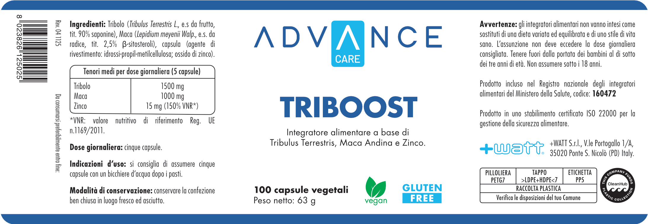 +Watt Advance Care Triboost integratore con Tribulus, Maca e zinco