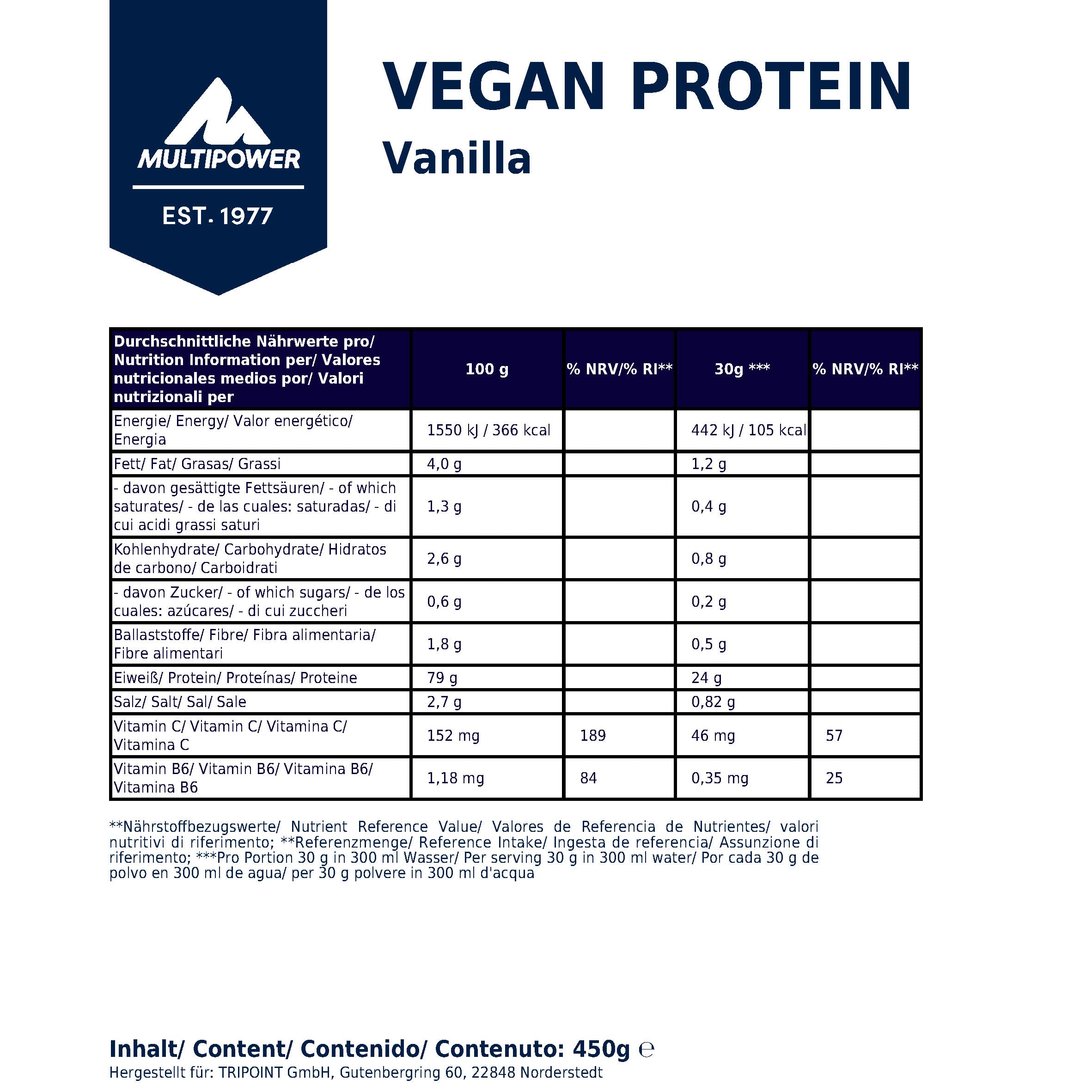 Multipower 100% Vegan Protein proteine vegane vaniglia 450 g a basso contenuto di zuccheri
