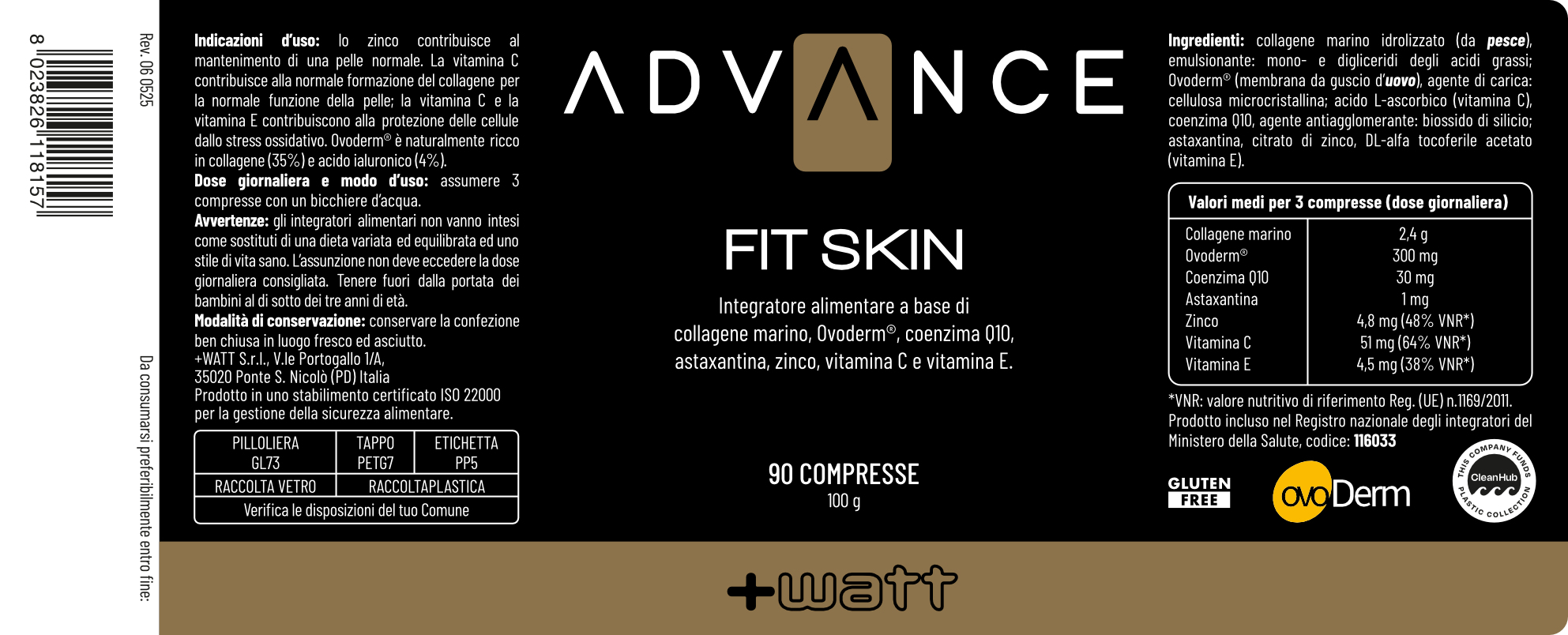 + WATT Advance Line Fit Skin integratore per la pelle con collagene marino