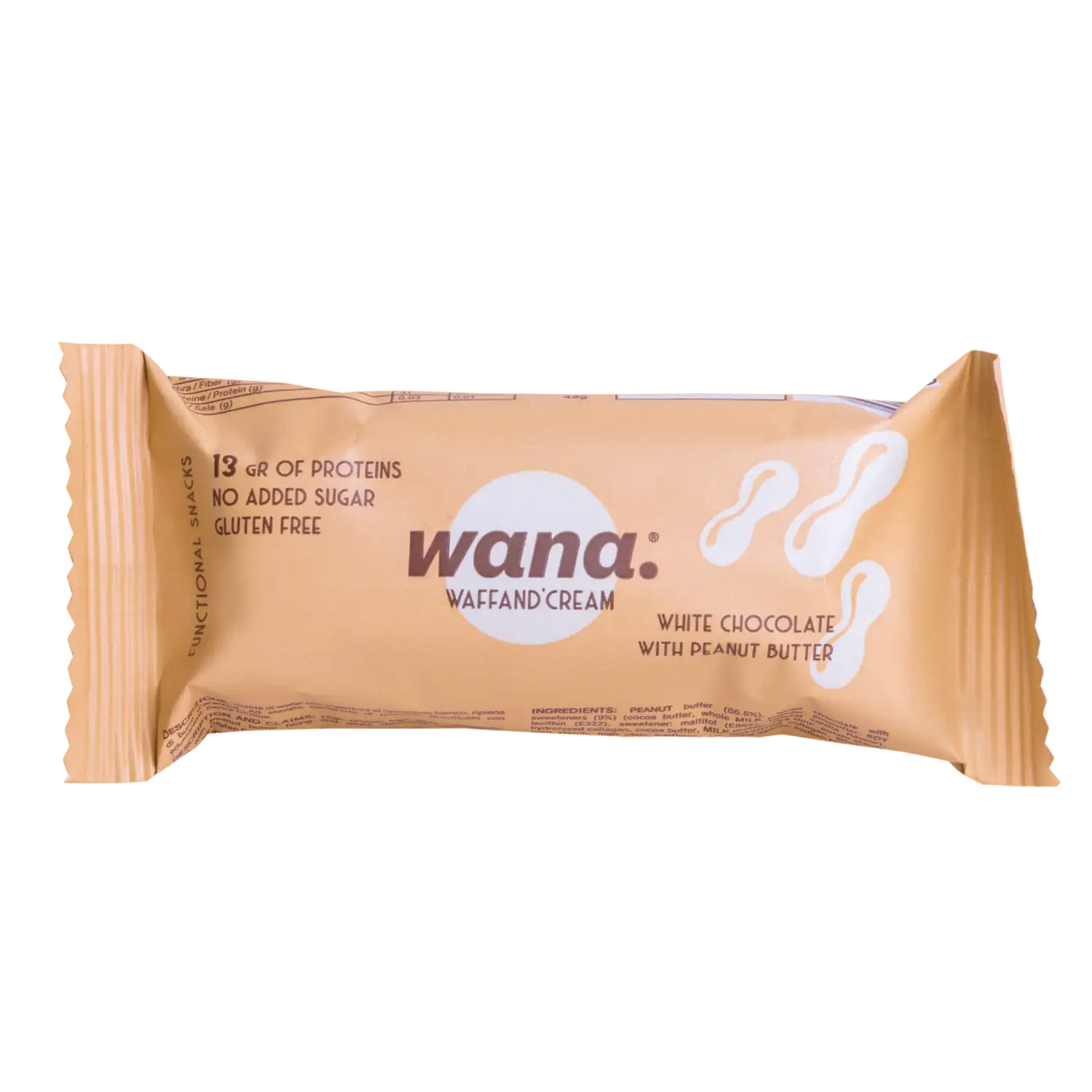 NEWTRITIONS Barrette Waffand’cream – Cioccolato Bianco con ripieno di Burro d’Arachidi (43g) barretta ripiena