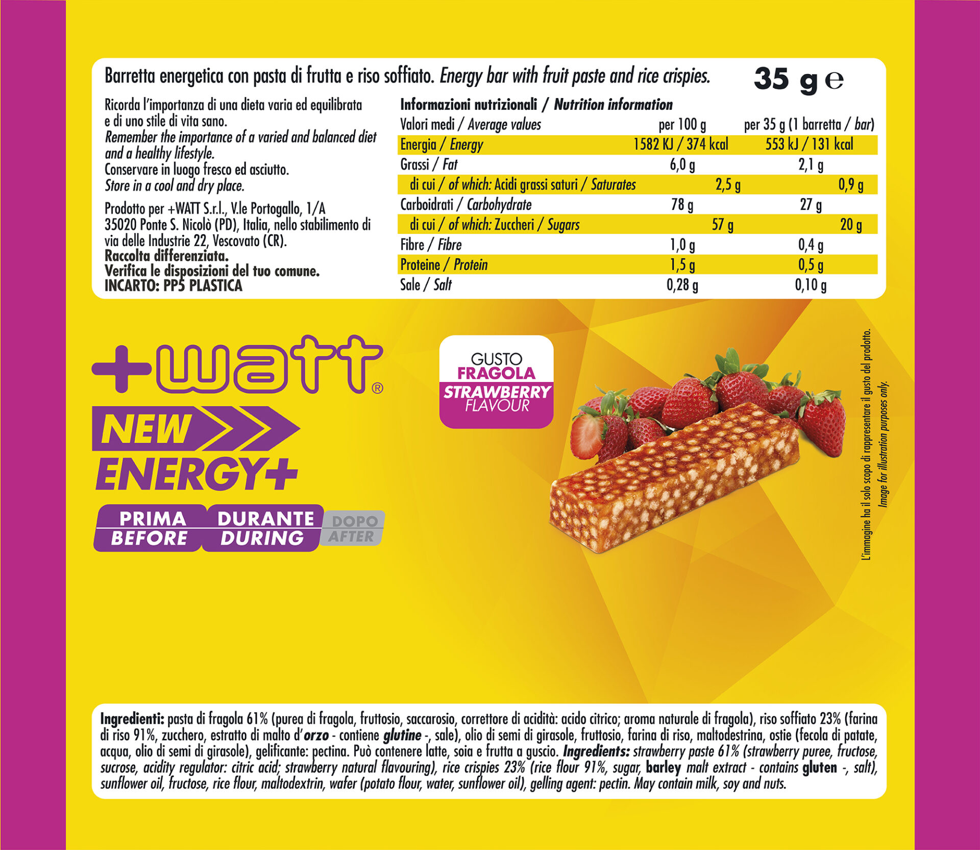 +Watt Endurance Line New Energy+ barretta energetica fragola 35 g