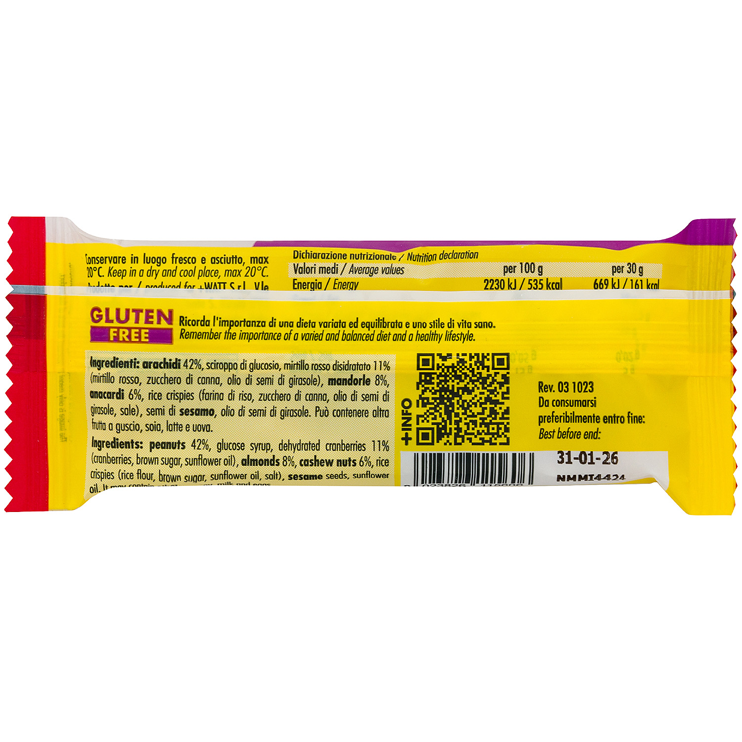 +Watt Endurance Line Natural Mix barretta energetica 30 g frutta secca