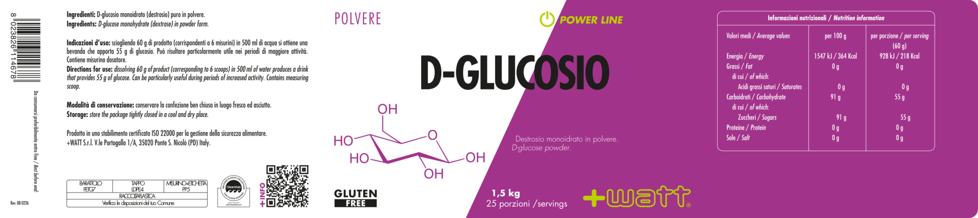 +Watt Power Line D-Glucosio destrosio monoidrato in polvere