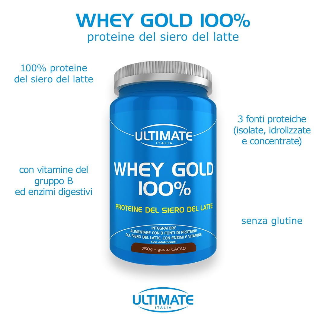 Ultimate Proteine Whey Gold 100% cacao proteine in polvere