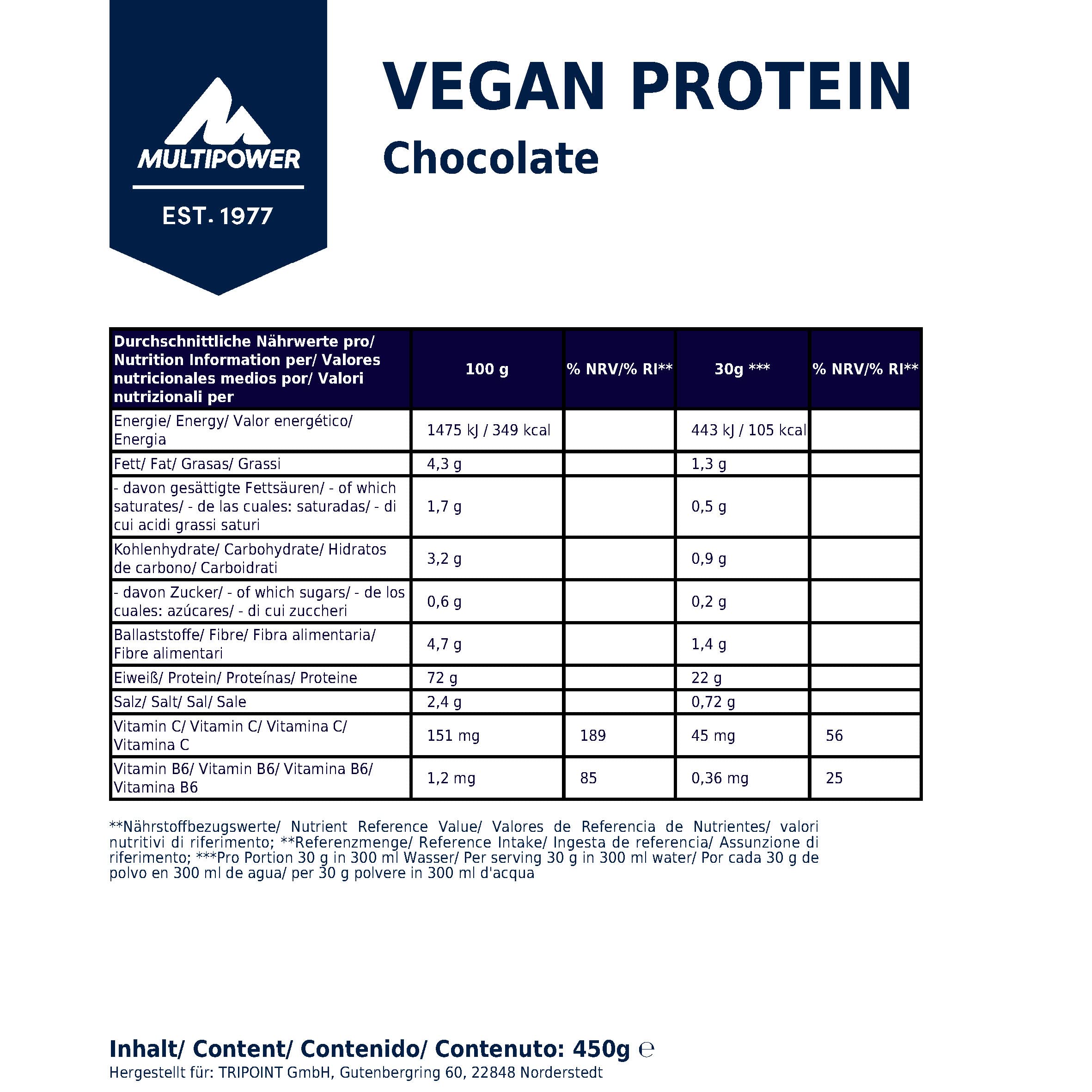 Multipower 100% Vegan Protein proteine vegane cioccolato 450 g basso zucchero