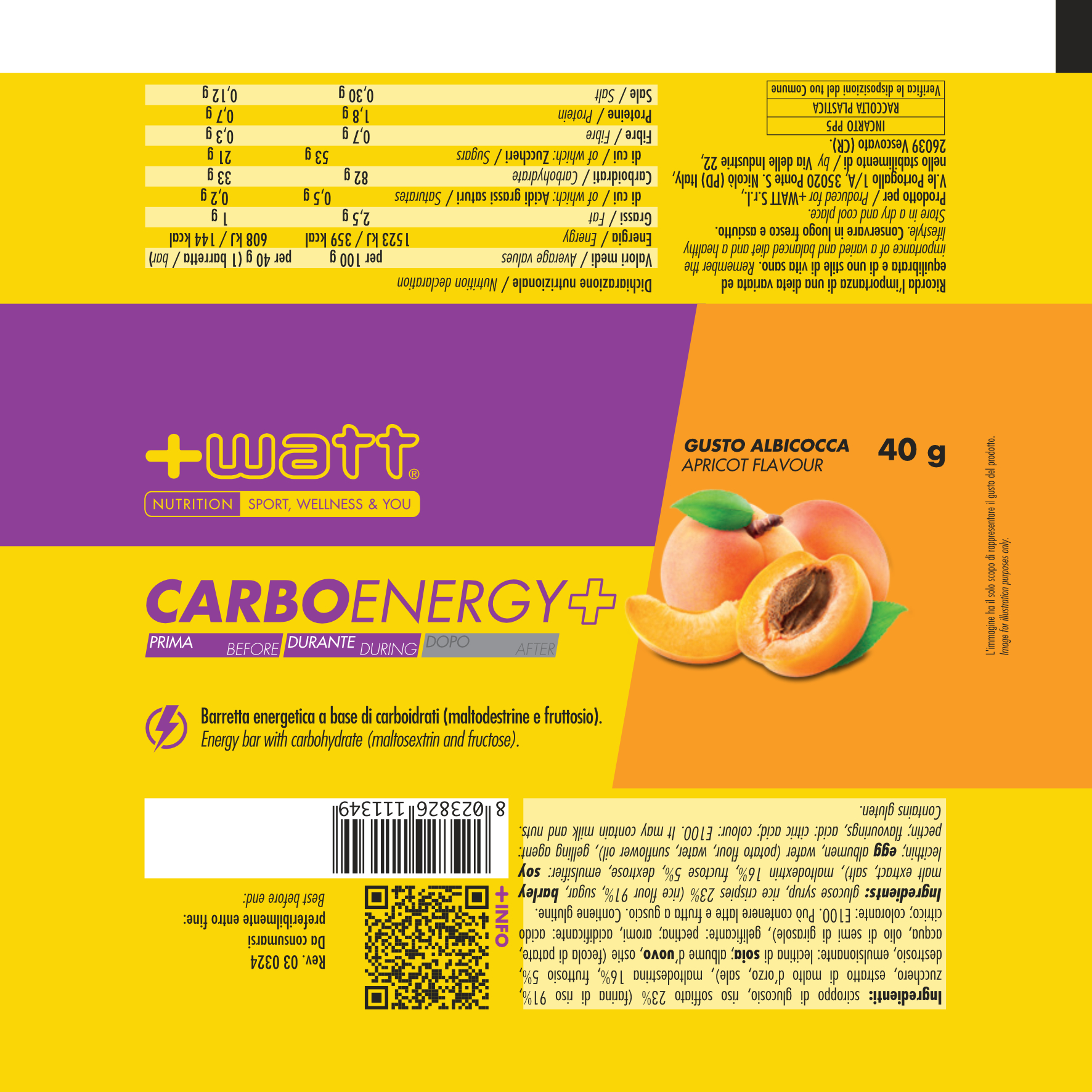 + WATT Endurance Line Carbo Energy+ barretta agrumi 40 g carboidrati