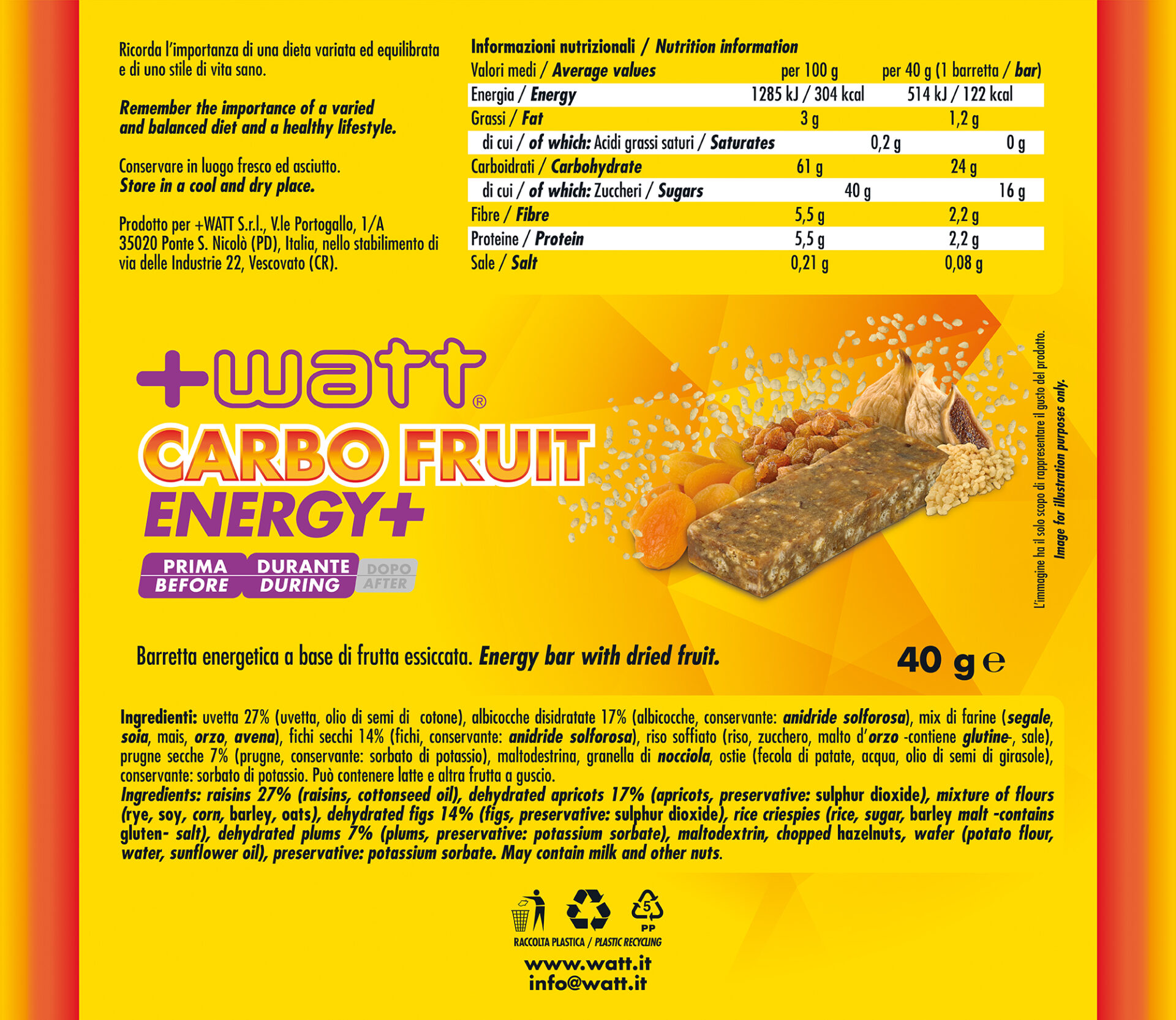 +WATT Endurance Line Carbo Fruit Energy+ barretta energetica 40 g