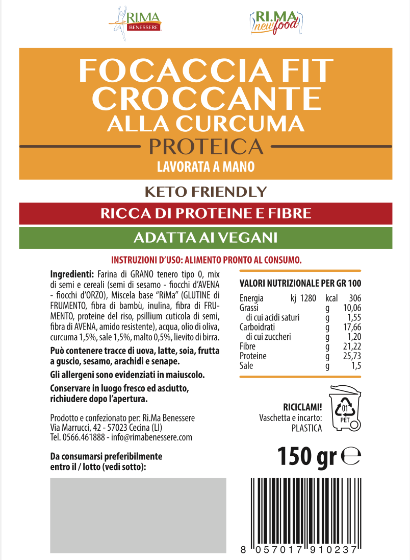 NEWTRITIONS Pane e prodotti da forno Focaccia Croccante Fit Proteica focaccia 150 g alla curcuma