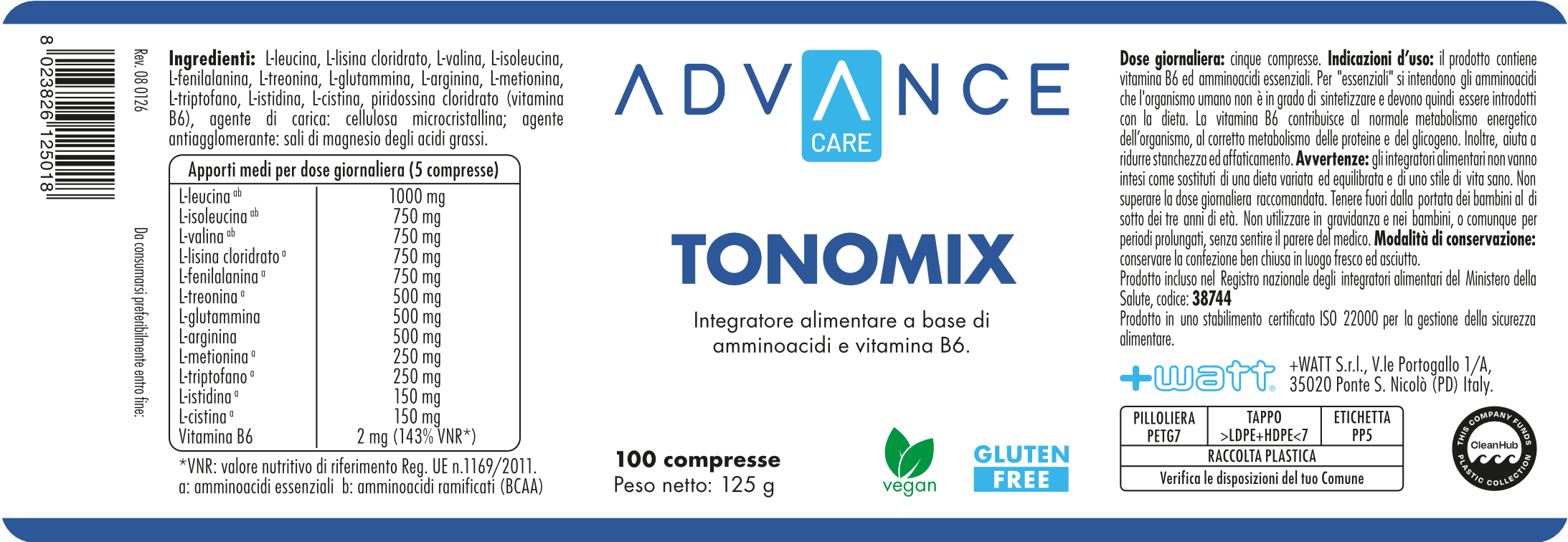 + WATT Power Line Tonomix aminoacidi compresse con vitamina B6