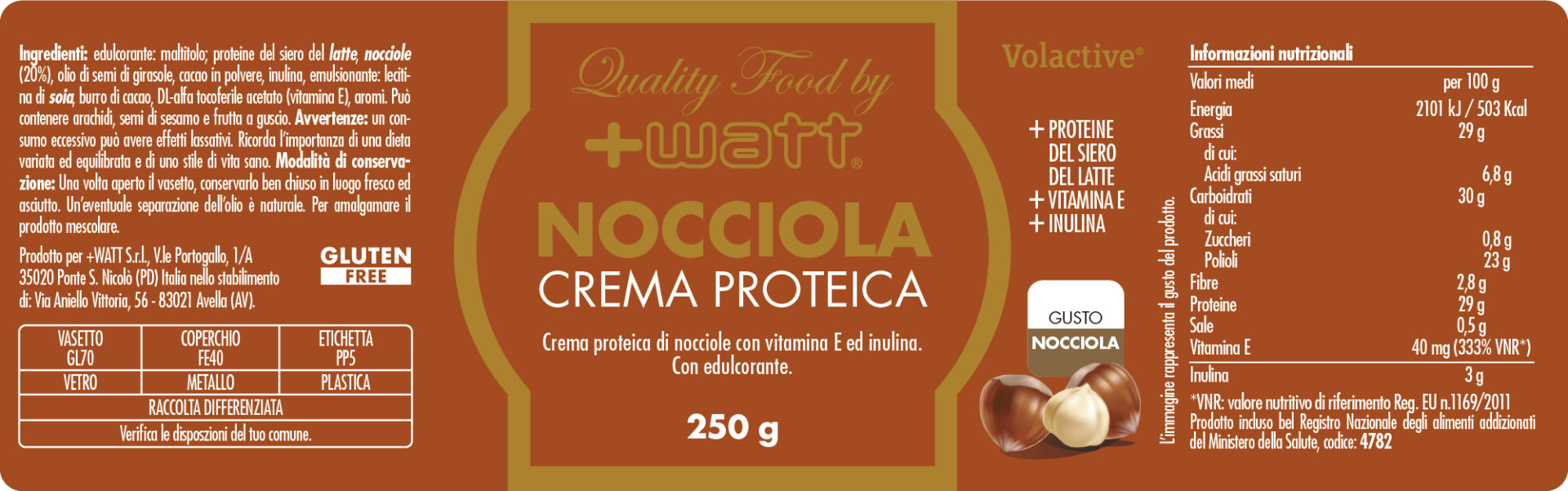 +Watt Quality Food Nocciola Crema Proteica spalmabile 29% proteine