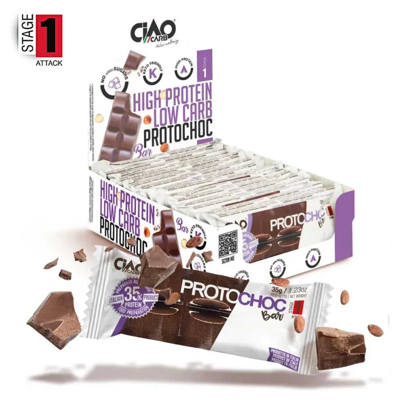 Wellness Biscotti Proteici e senza Zucchero Protochoc Bar tavoletta proteica 35 g cacao fondente