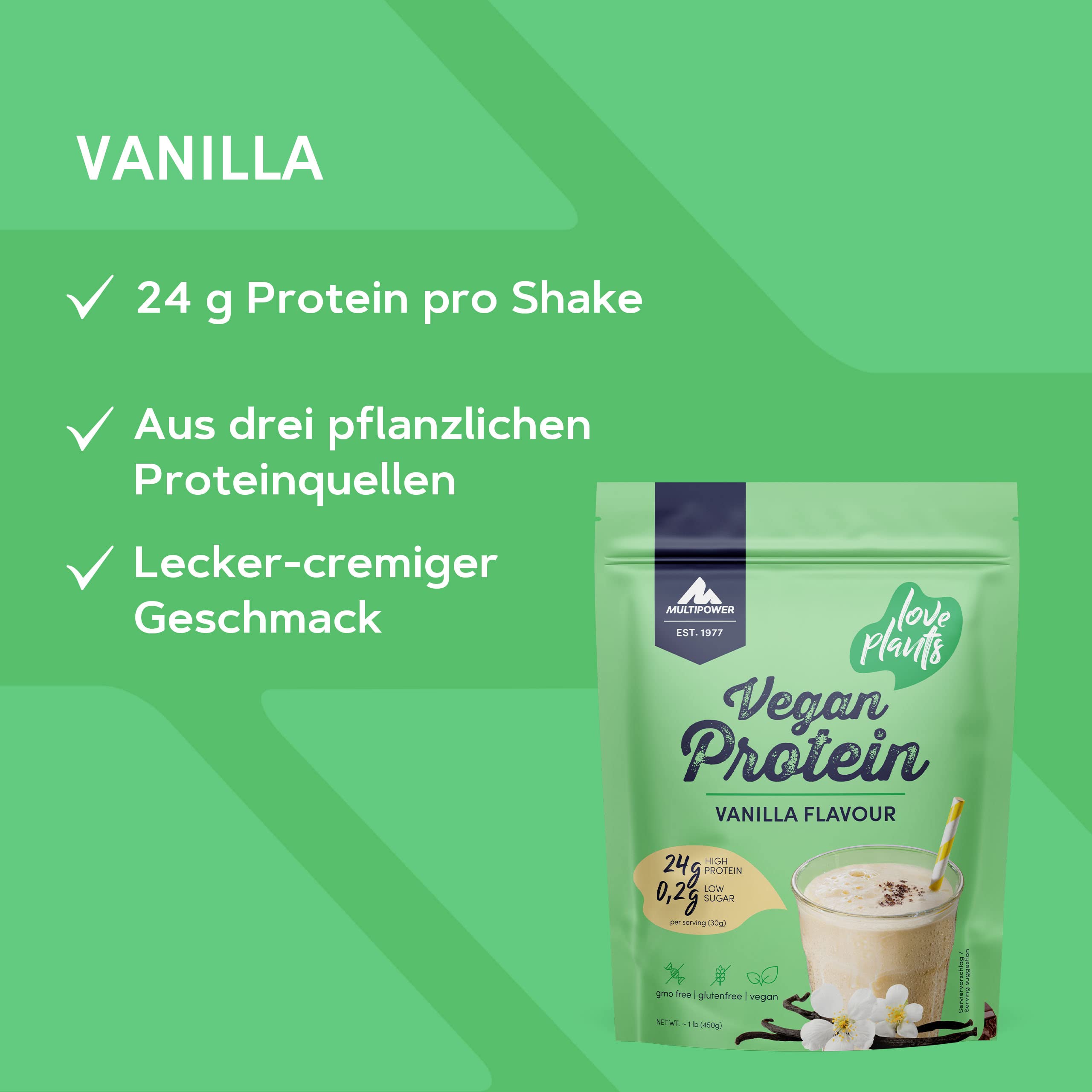 Multipower 100% Vegan Protein proteine vegane vaniglia 450 g a basso contenuto di zuccheri