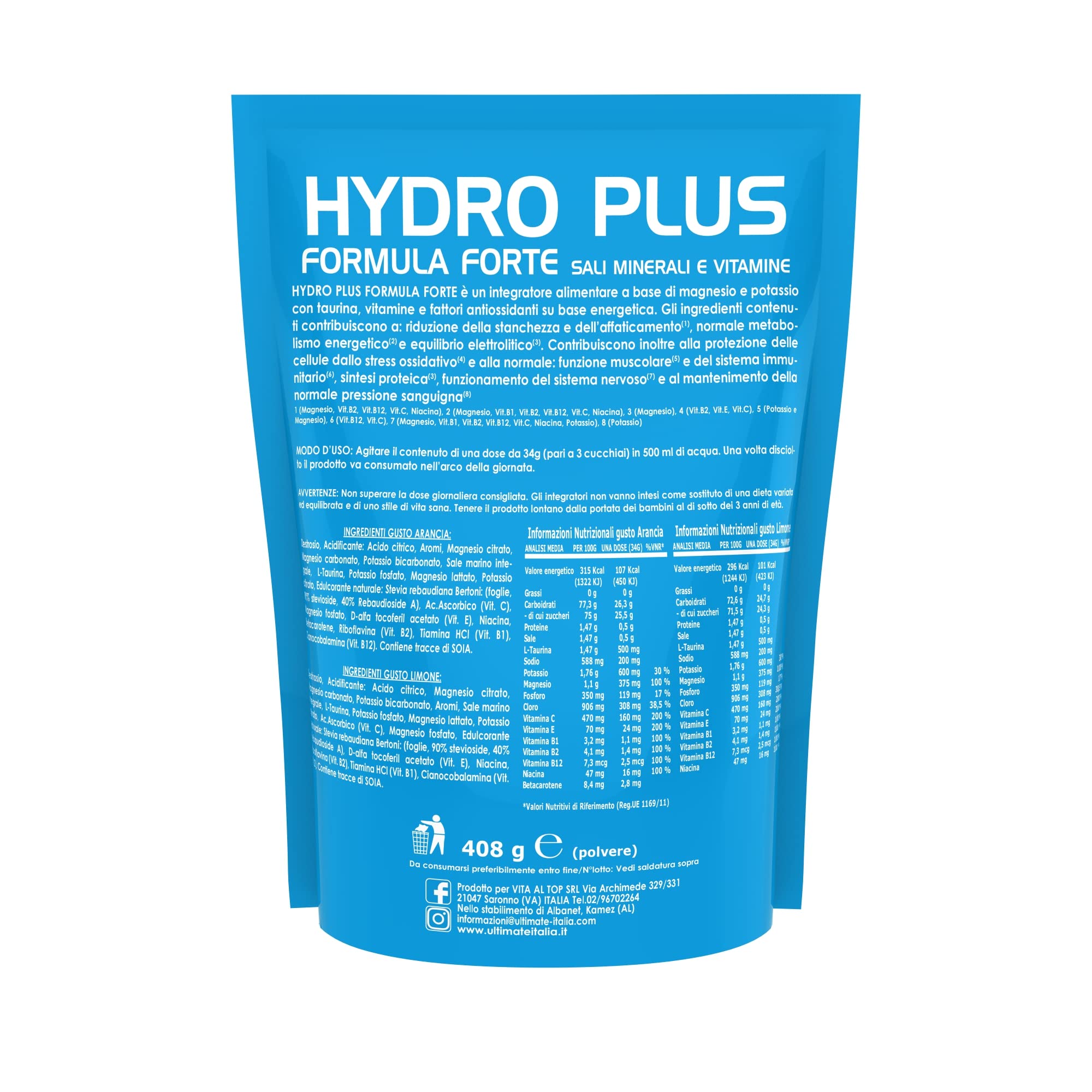 Ultimate Energetici Hydro Plus integratore idrosalino arancia 408 g