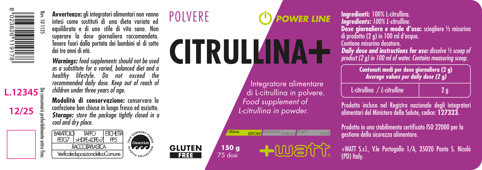 +Watt Power Line Citrullina+ integratore L-citrullina pura