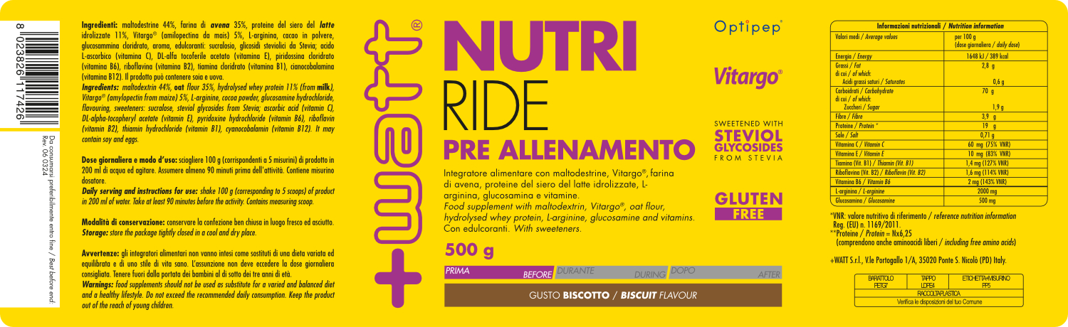 +Watt Endurance Line Nutri Ride pre allenamento integratore