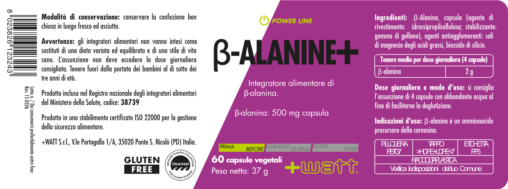 +Watt Power Line Beta-Alanine+ integratore in capsule vegetali